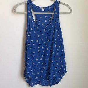 Splendid Racer Back Tank Top Blue Floral Size M
